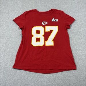 Travis Kelce Red Nike Tee Women's Sz M Kansas City Chiefs Super Bowl LIX